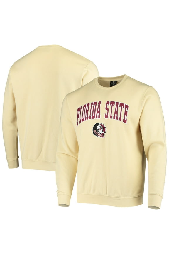 Men's Colosseum Gold Florida State Seminoles Arch & Logo Tackle Twill Pullover Sweatshirt