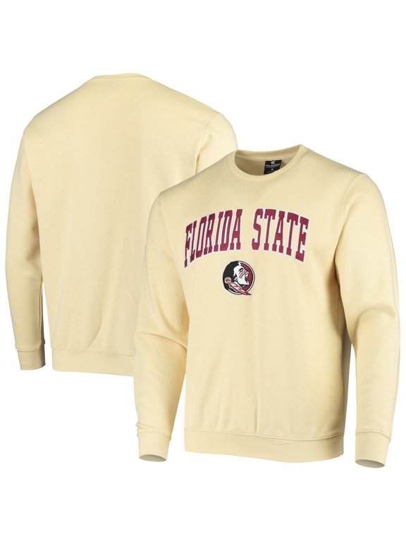 Men's Colosseum Gold Florida State Seminoles Arch & Logo Tackle Twill Pullover Sweatshirt