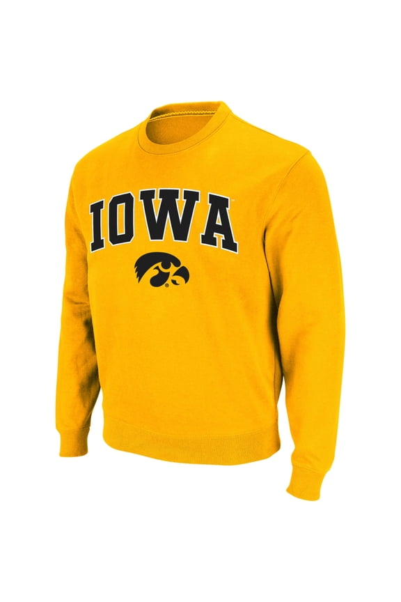 Men's Colosseum Gold Iowa Hawkeyes Arch & Logo Crew Neck Sweatshirt