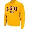 thumbnail image 1 of Men's Colosseum Gold LSU Tigers Arch & Logo Crew Neck Sweatshirt, 1 of 5