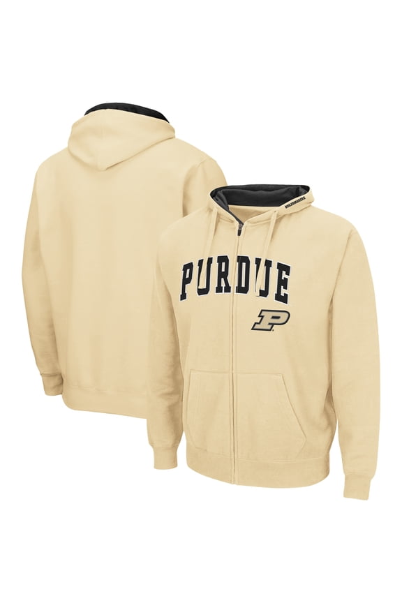 Men's Colosseum Gold Purdue Boilermakers Arch & Logo 3.0 Full-Zip Hoodie