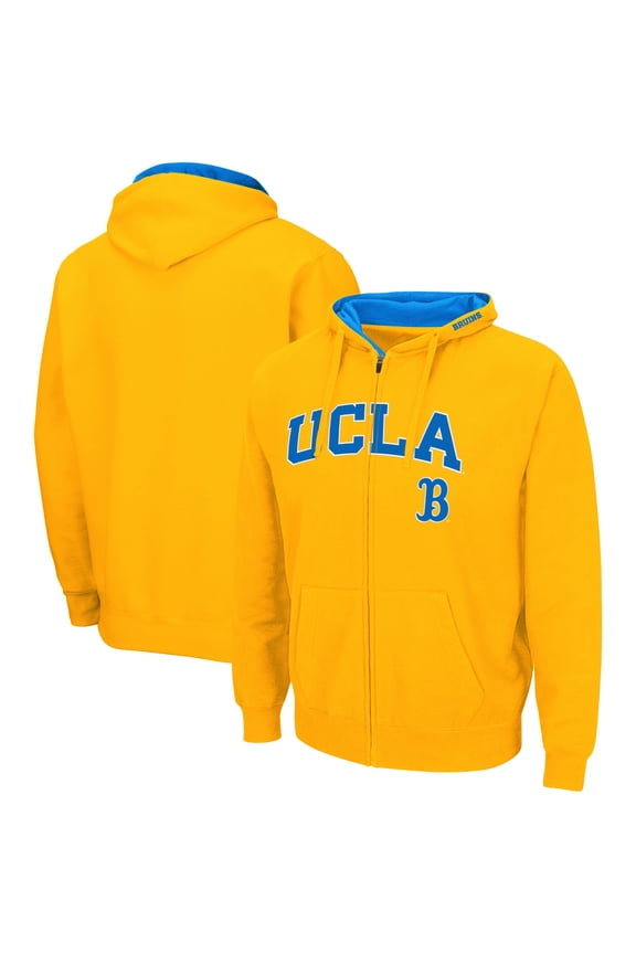 Men's Colosseum Gold UCLA Bruins Arch & Logo 3.0 Full-Zip Hoodie