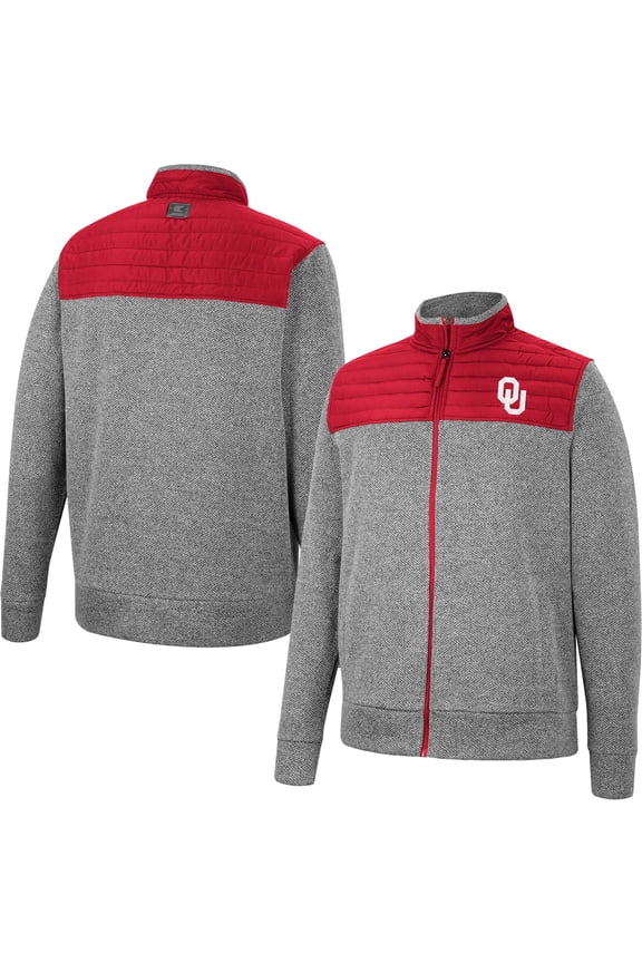 Men's Colosseum Gray/Cardinal Oklahoma Sooners Putter Herringbone Full-Zip Jacket