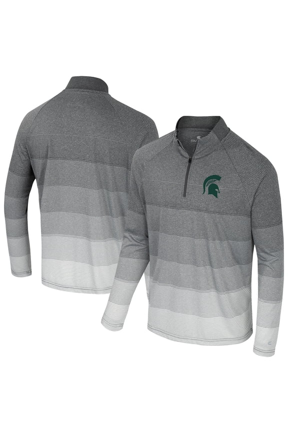 Men's Colosseum Gray Michigan State Spartans AI Striped Mesh Quarter-Zip Raglan Windshirt
