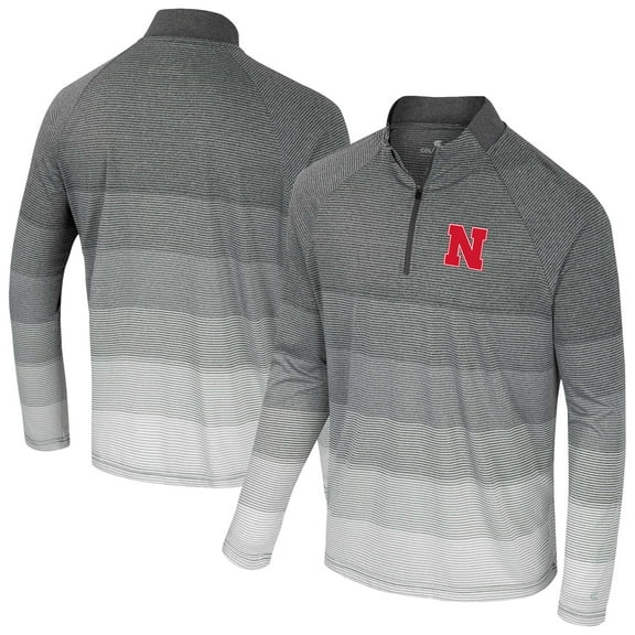 Men's Colosseum Gray Nebraska Huskers AI Striped Mesh Quarter-Zip Raglan Windshirt
