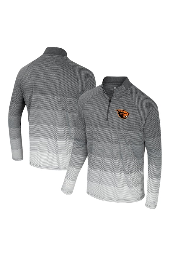 Men's Colosseum Gray Oregon State Beavers AI Striped Mesh Quarter-Zip Raglan Windshirt