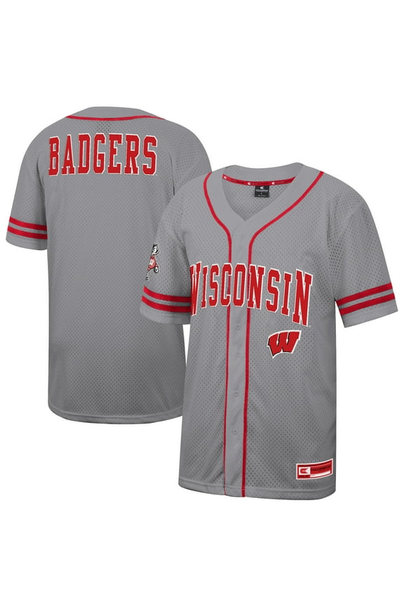 Men's Colosseum Gray Wisconsin Badgers Free Spirited Baseball Jersey