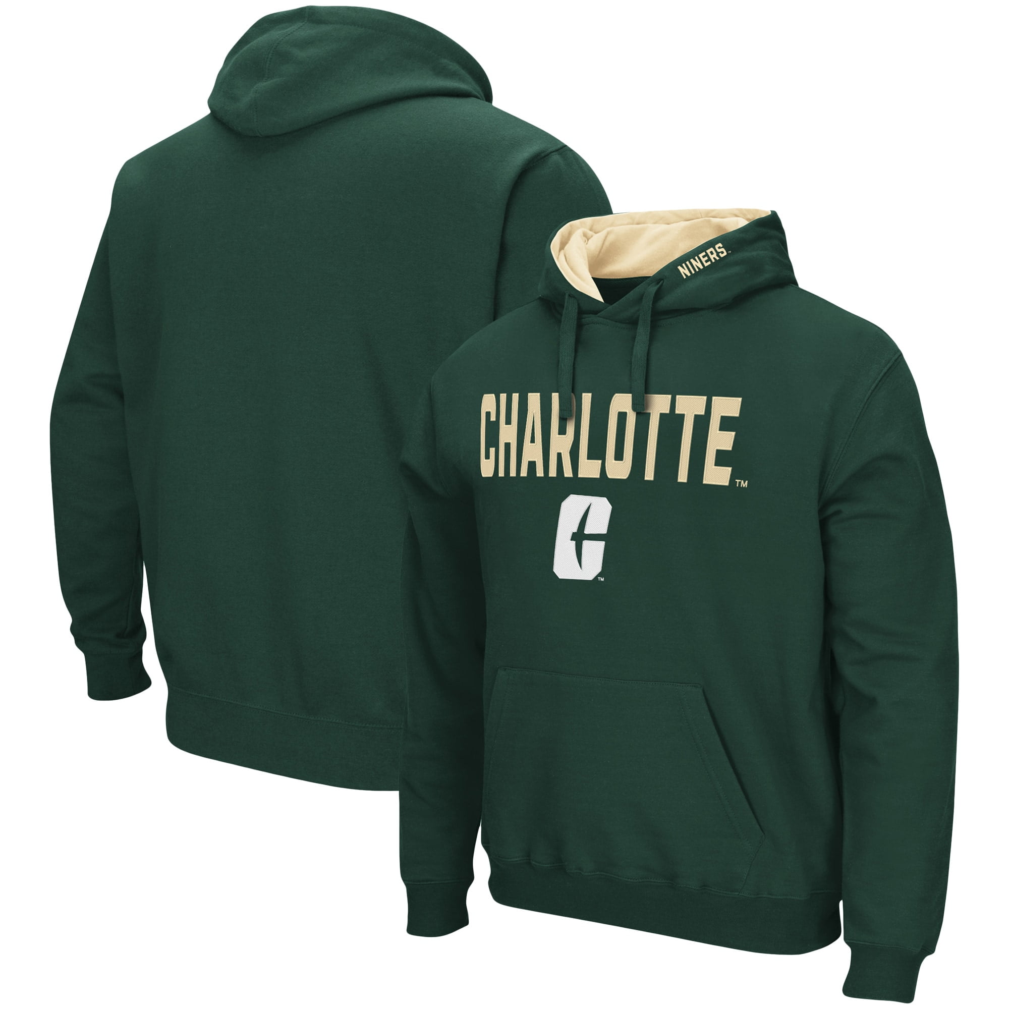 Men s Colosseum Green Charlotte 49ers Arch and Logo Pullover