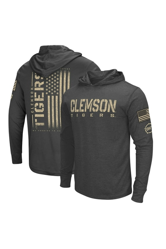Men's Colosseum Heather Black Clemson Tigers Team OHT Military Appreciation Long Sleeve Hoodie T-Shirt