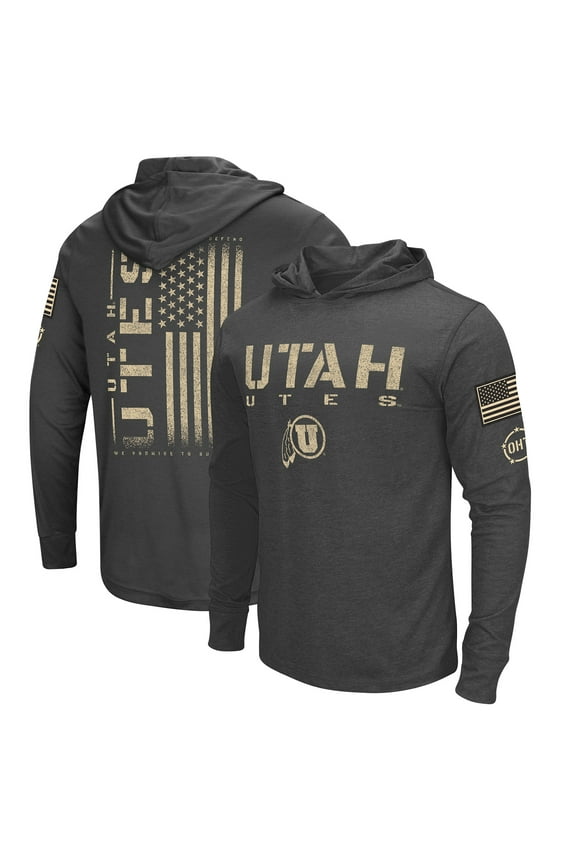 Men's Colosseum Heather Black Utah Utes Team OHT Military Appreciation Long Sleeve Hoodie T-Shirt