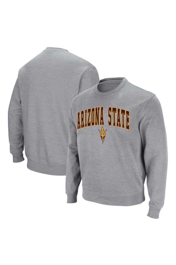 Men's Colosseum Heather Gray Arizona State Sun Devils Arch & Logo Pullover Sweatshirt