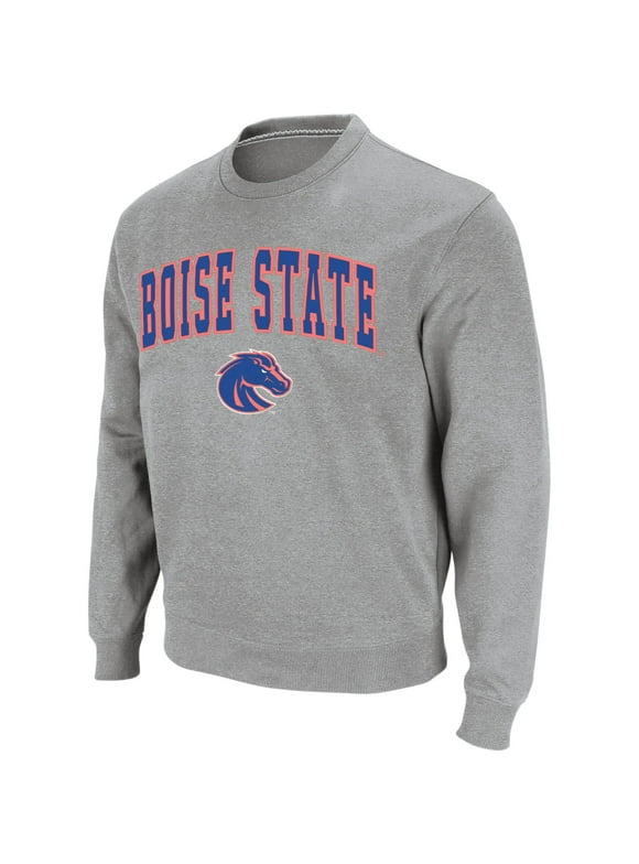Men's Colosseum Heather Gray Boise State Broncos Arch & Logo Crew Neck Sweatshirt