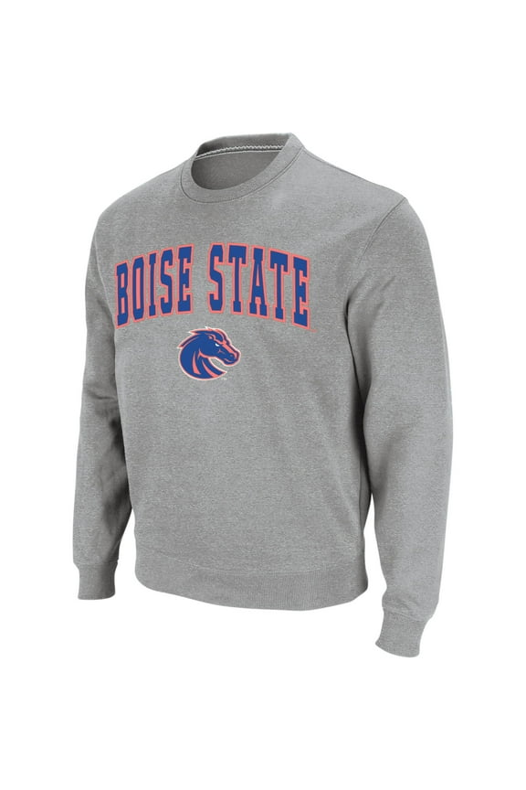 Men's Colosseum Heather Gray Boise State Broncos Arch & Logo Crew Neck Sweatshirt