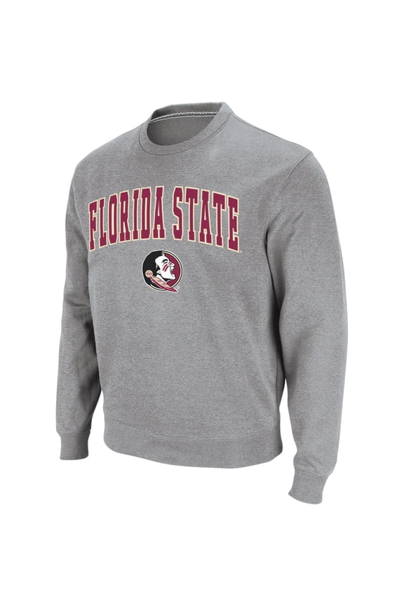 Men's Colosseum Heather Gray Florida State Seminoles Arch & Logo Crew Neck Sweatshirt