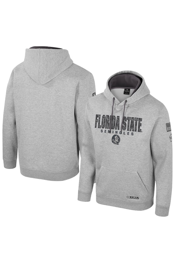 Men's Colosseum Heather Gray Florida State Seminoles Oorah OHT Military Appreciation Pullover Hoodie