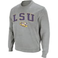 thumbnail image 1 of Men's Colosseum Heather Gray LSU Tigers Arch & Logo Crew Neck Sweatshirt, 1 of 4