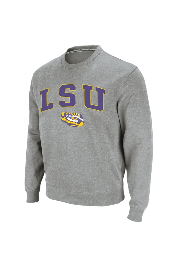 Men's Colosseum Heather Gray LSU Tigers Arch & Logo Crew Neck Sweatshirt