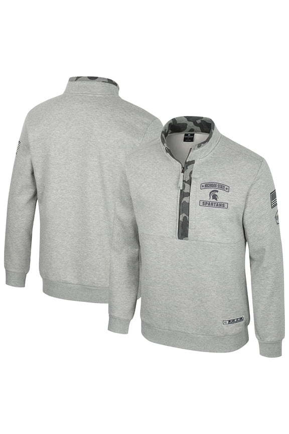 Men's Colosseum Heather Gray Michigan State Spartans OORAH OHT Military Appreciation Fleece Quarter-Zip Jacket