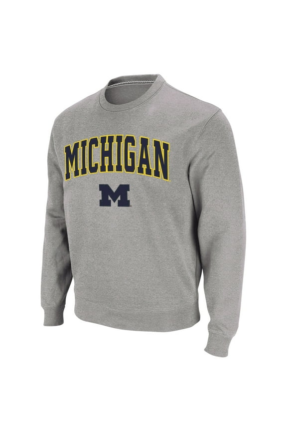 Men's Colosseum Heather Gray Michigan Wolverines Arch & Logo Crew Neck Sweatshirt