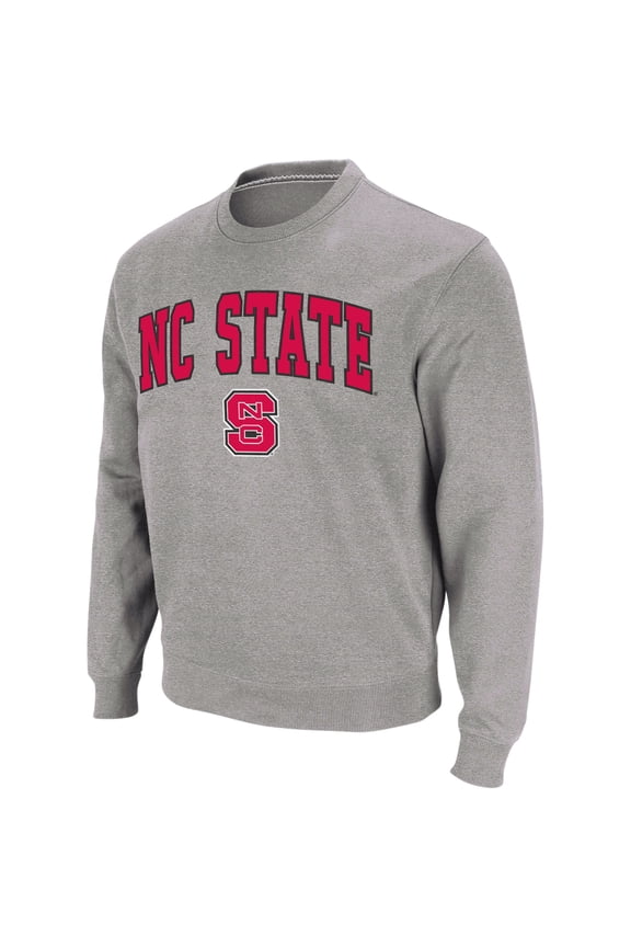 Men's Colosseum Heather Gray NC State Wolfpack Arch & Logo Crew Neck Sweatshirt