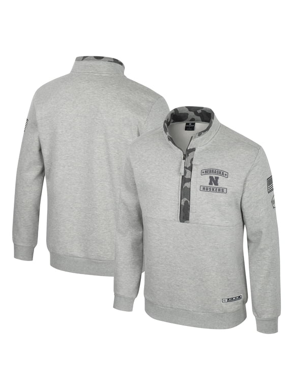 Men's Colosseum Heather Gray Nebraska Huskers OORAH OHT Military Appreciation Fleece Quarter-Zip Jacket