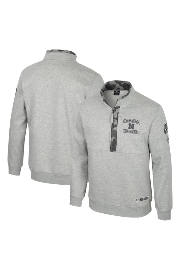 Men's Colosseum Heather Gray Nebraska Huskers OORAH OHT Military Appreciation Fleece Quarter-Zip Jacket