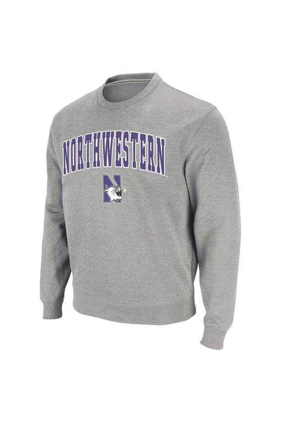 Men's Colosseum Heather Gray Northwestern Wildcats Arch & Logo Crew Neck Sweatshirt