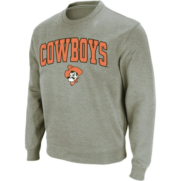 Men's Colosseum Heather Gray Oklahoma State Cowboys Arch & Logo Crew Neck Sweatshirt