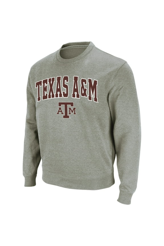 Men's Colosseum Heather Gray Texas A&M Aggies Arch & Logo Crew Neck Sweatshirt