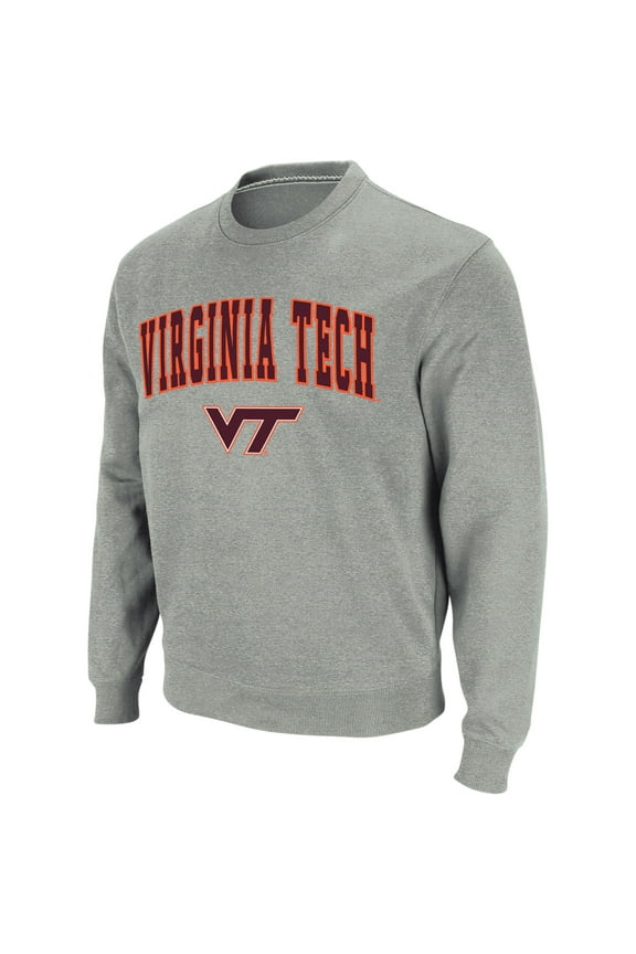 Men's Colosseum Heather Gray Virginia Tech Hokies Arch & Logo Crew Neck Sweatshirt