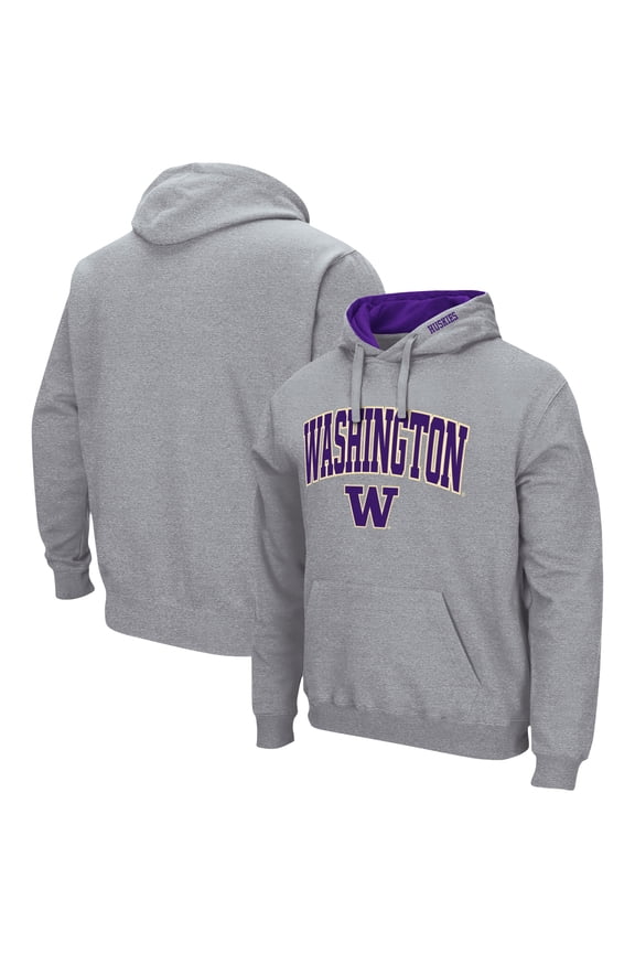 Men's Colosseum Heather Gray Washington Huskies Arch & Logo 3.0 Pullover Hoodie