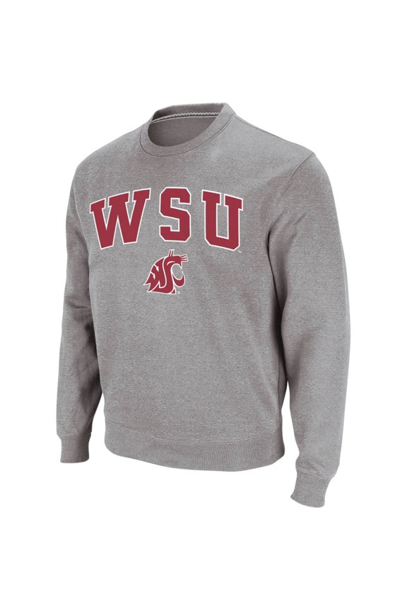 Men's Colosseum Heather Gray Washington State Cougars Arch & Logo Crew Neck Sweatshirt