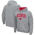 thumbnail image 1 of Men's Colosseum Heather Gray Wisconsin Badgers Arch & Logo 3.0 Pullover Hoodie, 1 of 3