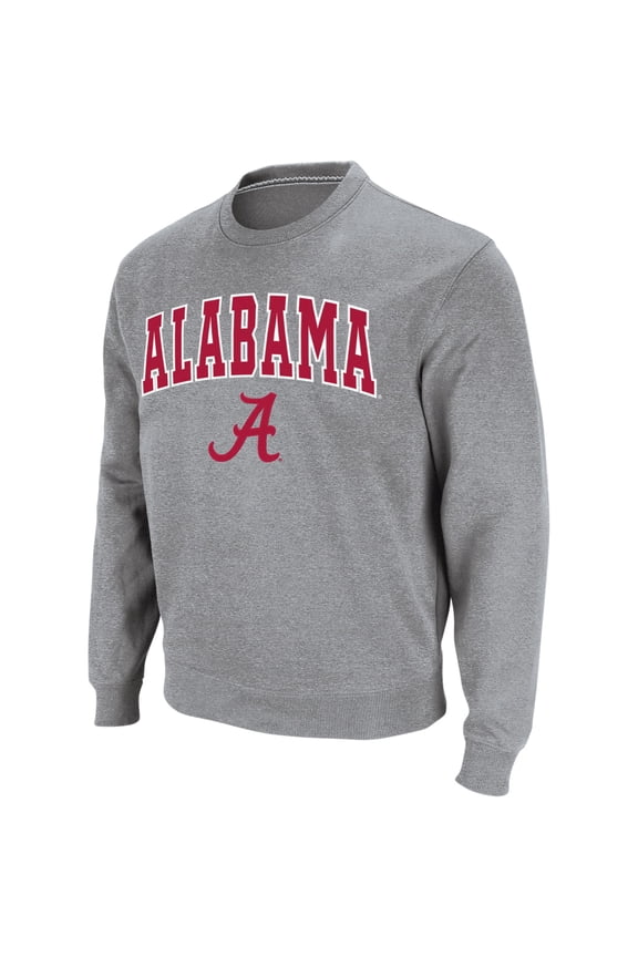 Men's Colosseum Heathered Gray Alabama Crimson Tide Arch & Logo Crew Neck Sweatshirt