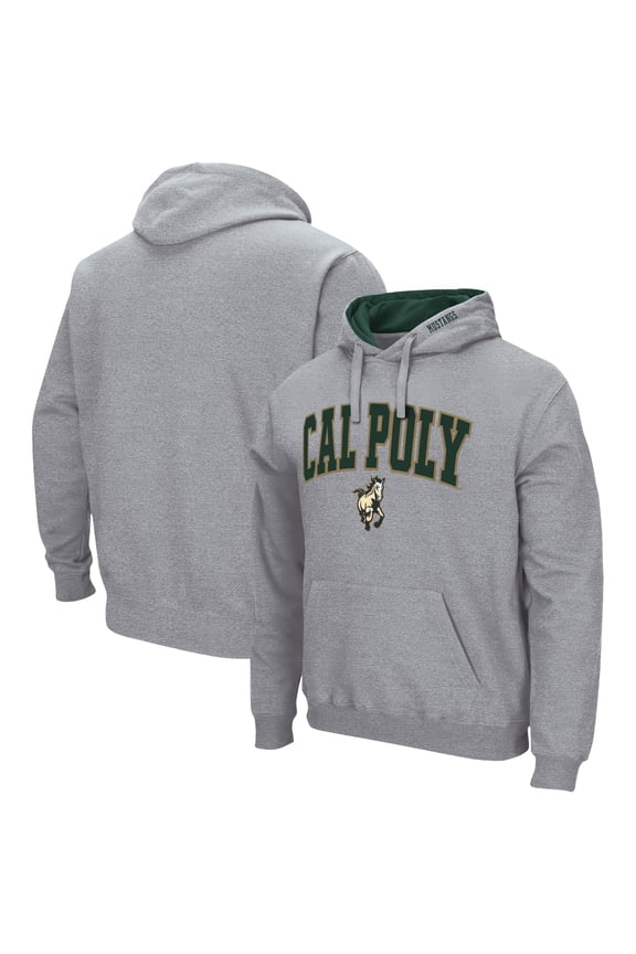 Men's Colosseum Heather Gray Cal Poly Mustangs Arch & Logo 3.0 Pullover Hoodie