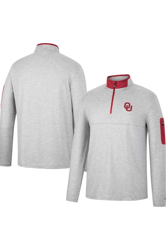 Men's Colosseum Heathered Gray/Crimson Oklahoma Sooners Country Club Windshirt Quarter-Zip Jacket