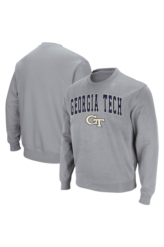 Men's Colosseum Heathered Gray Georgia Tech Yellow Jackets Arch & Logo Tackle Twill Pullover Sweatshirt