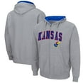 thumbnail image 1 of Men's Colosseum Heathered Gray Kansas Jayhawks Arch & Logo 3.0 Full-Zip Hoodie, 1 of 3