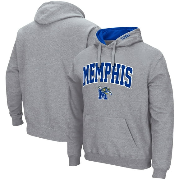 Men's Colosseum Heather Gray Memphis Tigers Arch & Logo 3.0 Pullover Hoodie