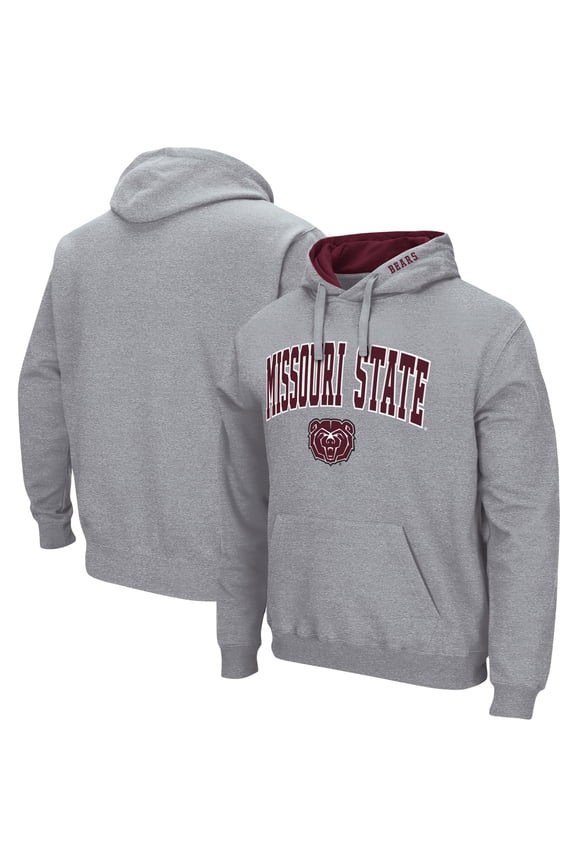 Men's Colosseum Heather Gray Missouri State University Bears Arch & Logo 3.0 Pullover Hoodie