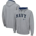 thumbnail image 1 of Men's Colosseum Heathered Gray Navy Midshipmen Arch & Logo 3.0 Full-Zip Hoodie, 1 of 3