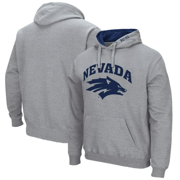 Men's Colosseum Heather Gray Nevada Wolf Pack Arch & Logo 3.0 Pullover Hoodie