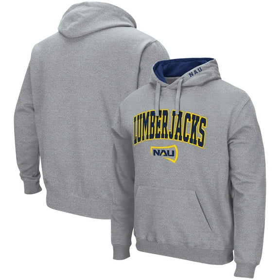 Men's Colosseum Heather Gray Northern Arizona Lumberjacks Arch & Logo 3.0 Pullover Hoodie