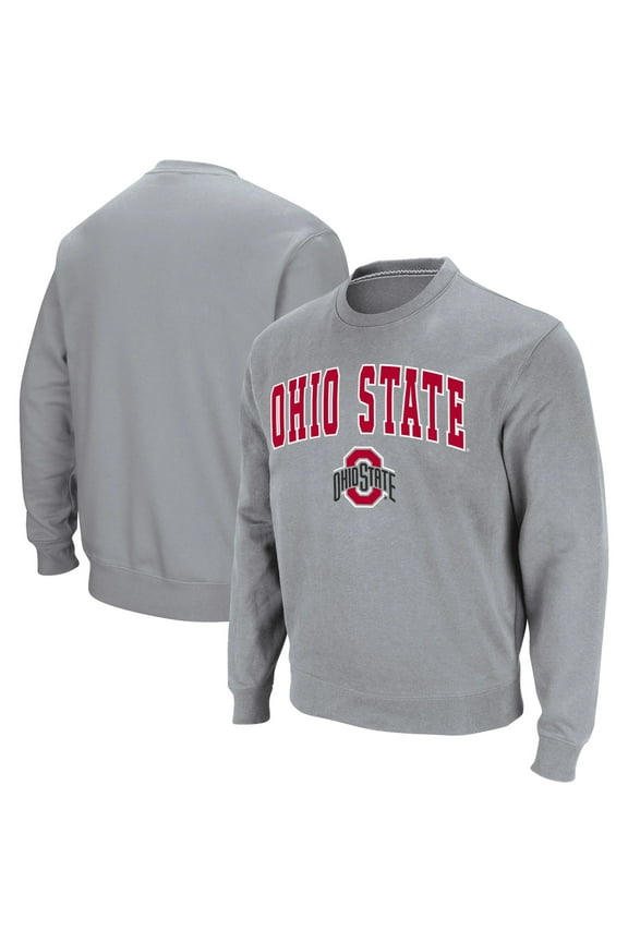 Men's Colosseum Heathered Gray Ohio State Buckeyes Team Arch & Logo Tackle Twill Pullover Sweatshirt