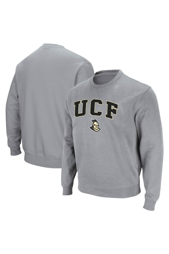Men's Colosseum Heathered Gray UCF Knights Arch & Logo Tackle Twill Pullover Sweatshirt
