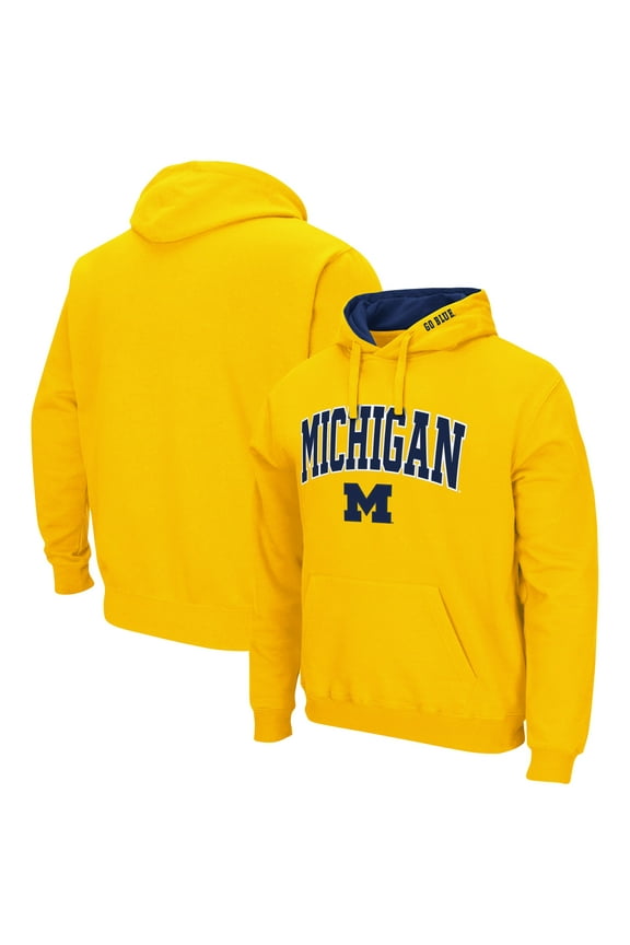 Men's Colosseum Maize Michigan Wolverines Arch & Logo 3.0 Pullover Hoodie