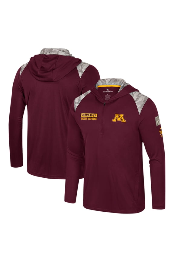 Men's Colosseum Maroon Minnesota Golden Gophers OHT Military Appreciation Quarter-Zip Hoodie Jacket