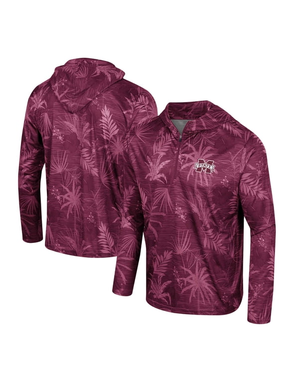 Men's Colosseum Maroon Mississippi State Bulldogs Palms Printed Lightweight Quarter-Zip Hooded Top