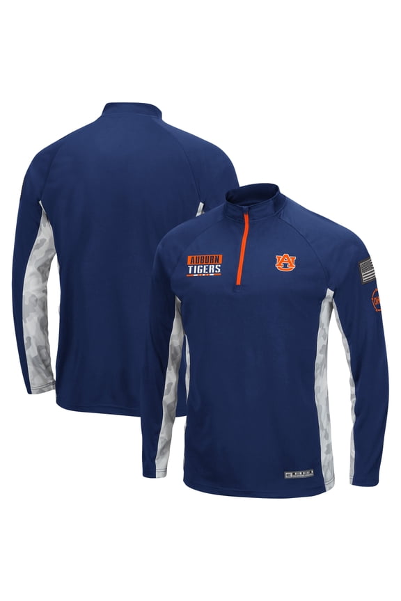 Men's Colosseum Navy Auburn Tigers OHT Military Appreciation Snow Cruise Raglan 1/4-Zip Jacket