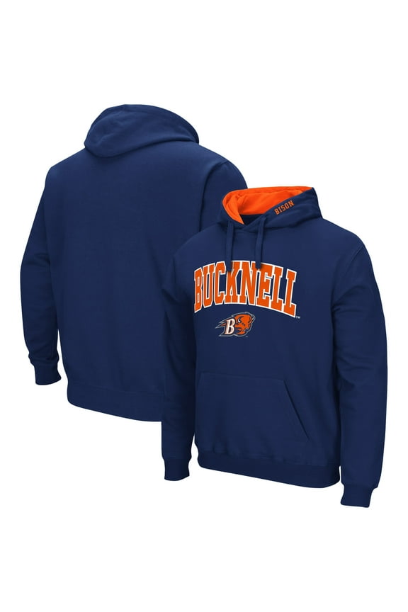 Men's Colosseum Navy Bucknell Bison Arch & Logo 3.0 Pullover Hoodie